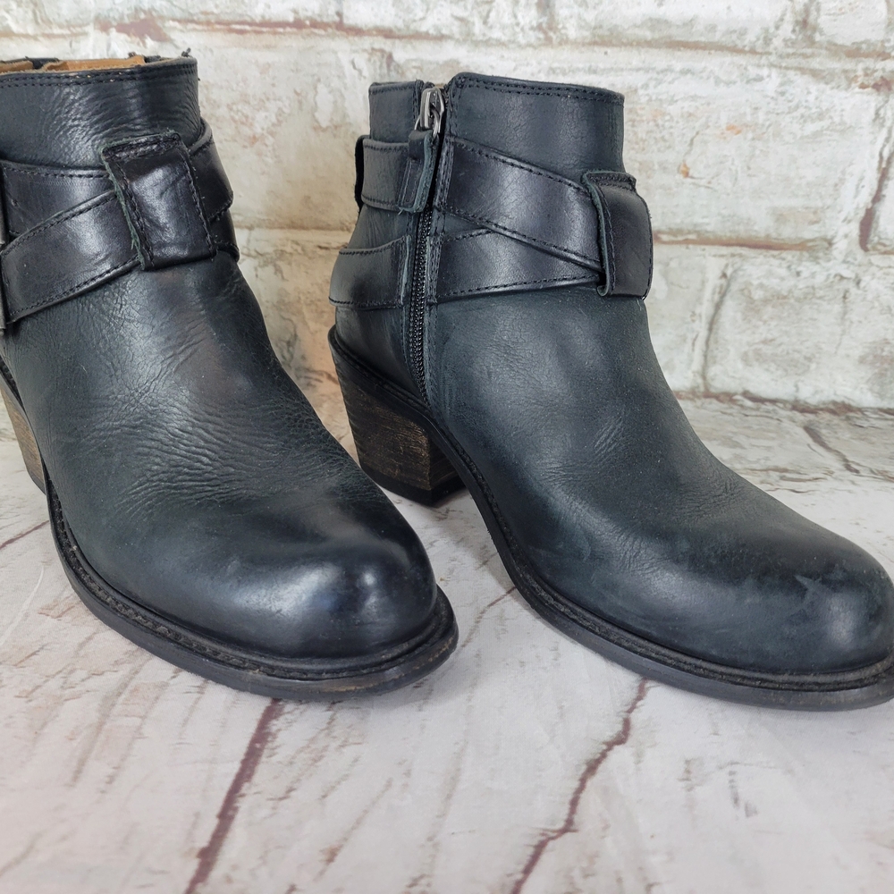 John Fluevog Black Leather Moto Ankle Boots
